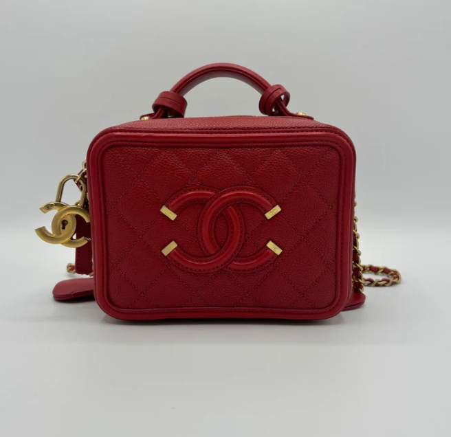 Filigree Vanity Case Quilted Caviar Small